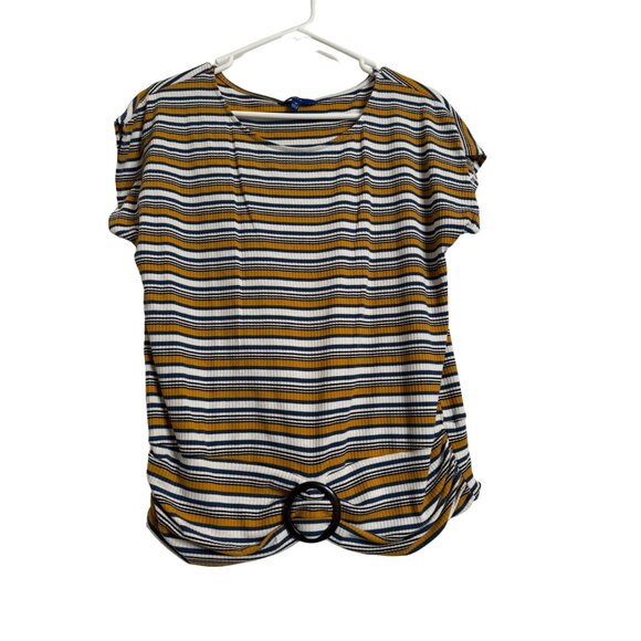 APT 9 Striped Short Sleeve Top Size Medium Ribbed Shirt Blue Orange - Picture 9 of 9